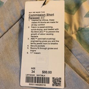 NWT Lululemon 11” shorts size 34